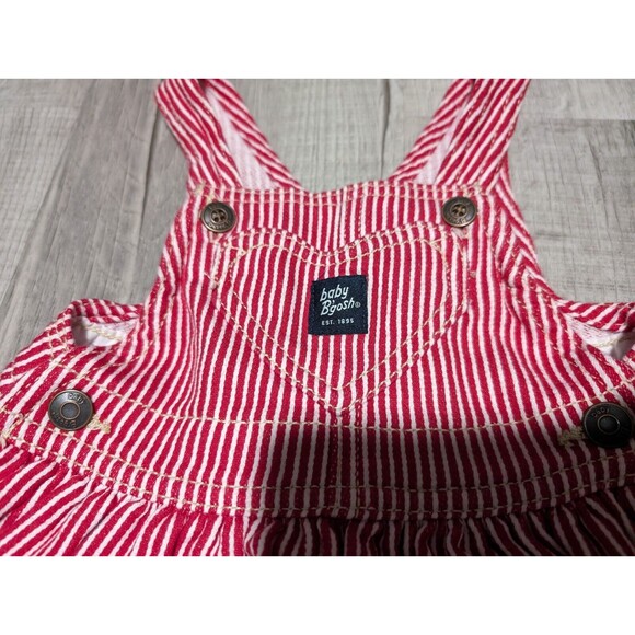 OshKosh Baby Bgosh Vestbak Jumper Dress 6 Months Girls Red Train Striped - Picture 2 of 7